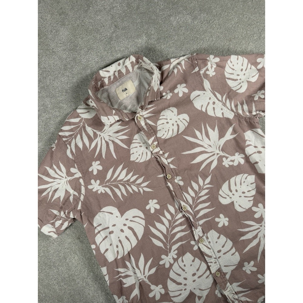 Folk Shirt‎ Mens XL Brown White Hawaiian Floral Button Up Short Sleeve Cotton